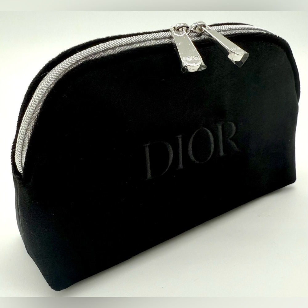 CHRISTIAN DIOR Velvet Embroidered Logo Zippered Luxury Makeup Pouch Bag OS NEW - Picture 6 of 9